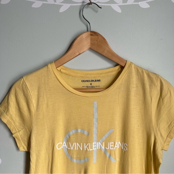 Yellow Calvin Klein Jeans Cotton Blend T-Shirt in size M - Picture 2 of 6